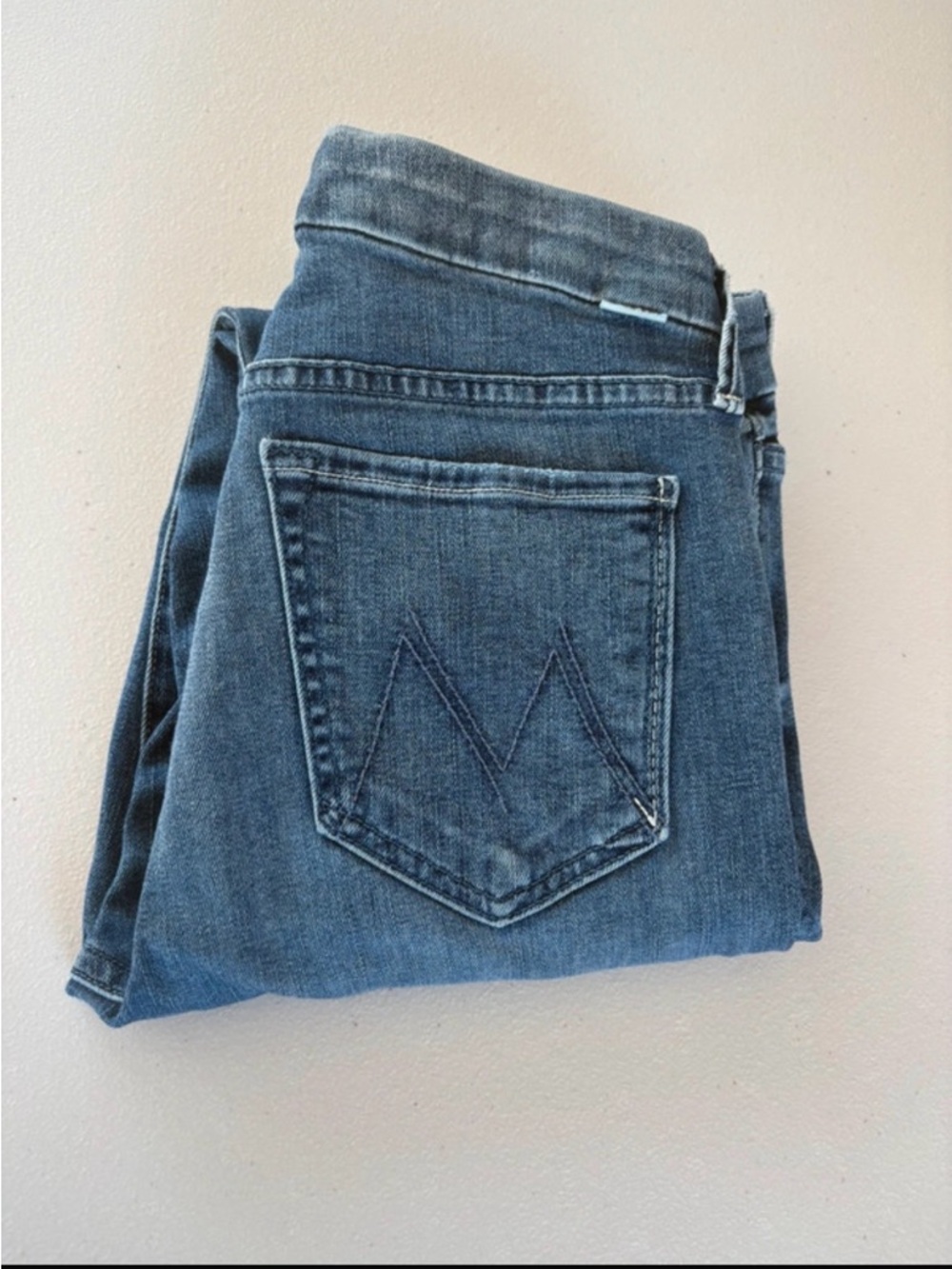 MOTHER Blue Denim Jeans with Copper Button Detail